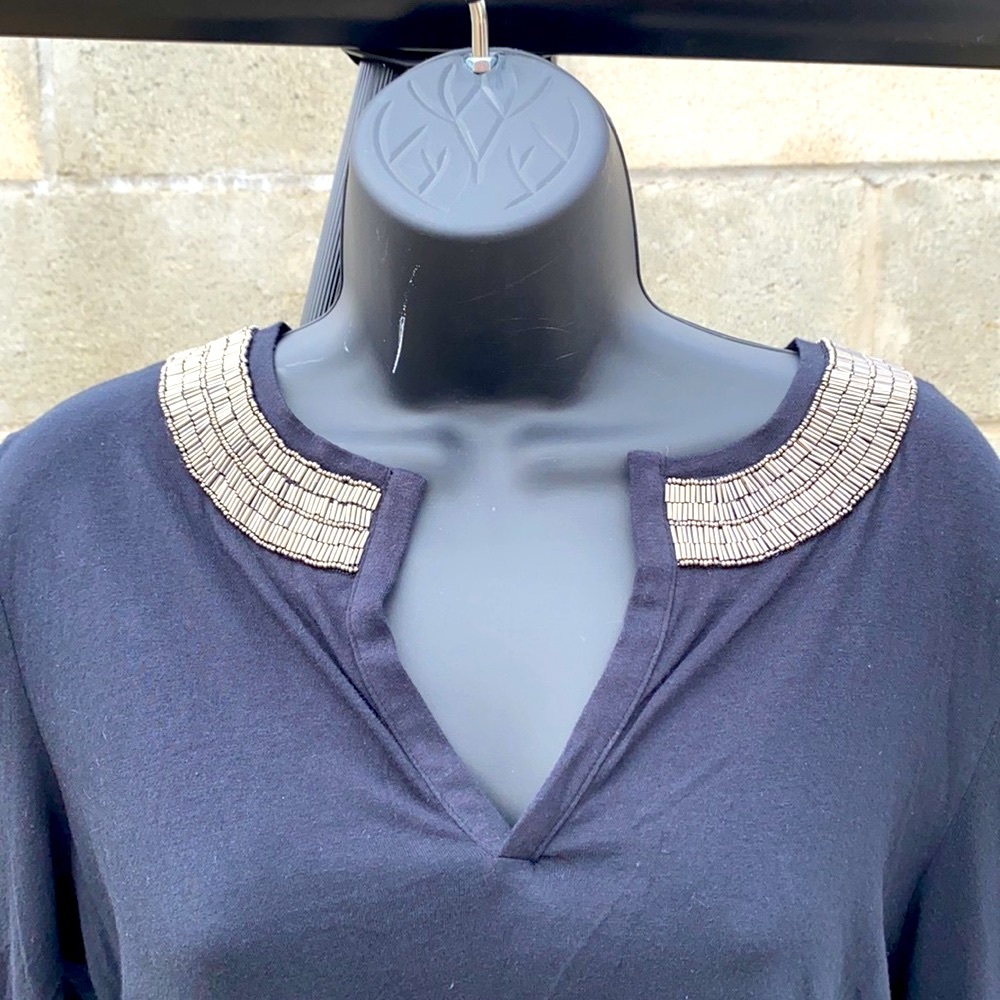 Tory Burch Black Long Sleeve Beaded Blouse Size M